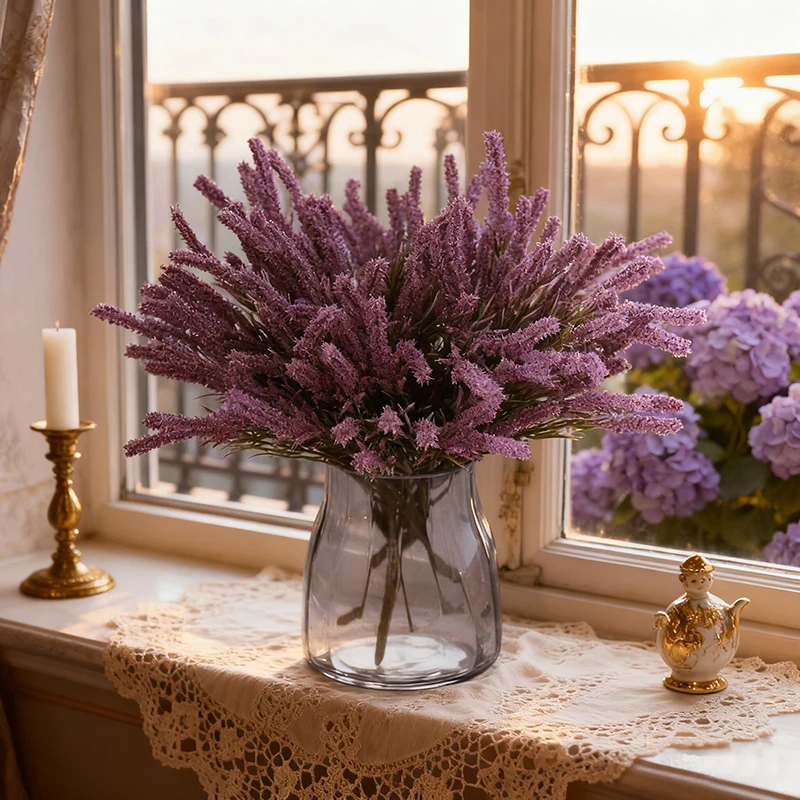 3 Stück lavendelfarbene künstliche Blumen, Schaumstoff-Fangschwanz-Blume, gefälschter Blumenstrauß, Weihnachten, Hochzeit, Heimdekoration, Blumenarrangement für drinnen und draußen