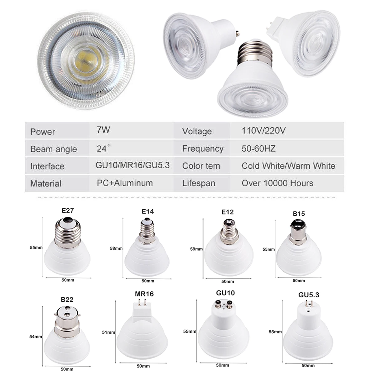 Imagem -02 - Dimmable E14 Led Bulb Light 110v 220v Corn Lamp Spot Light Led Bombilla Lampara E14 Bulb Home Lighting 10 Pcs Gu10 Mr16 E27