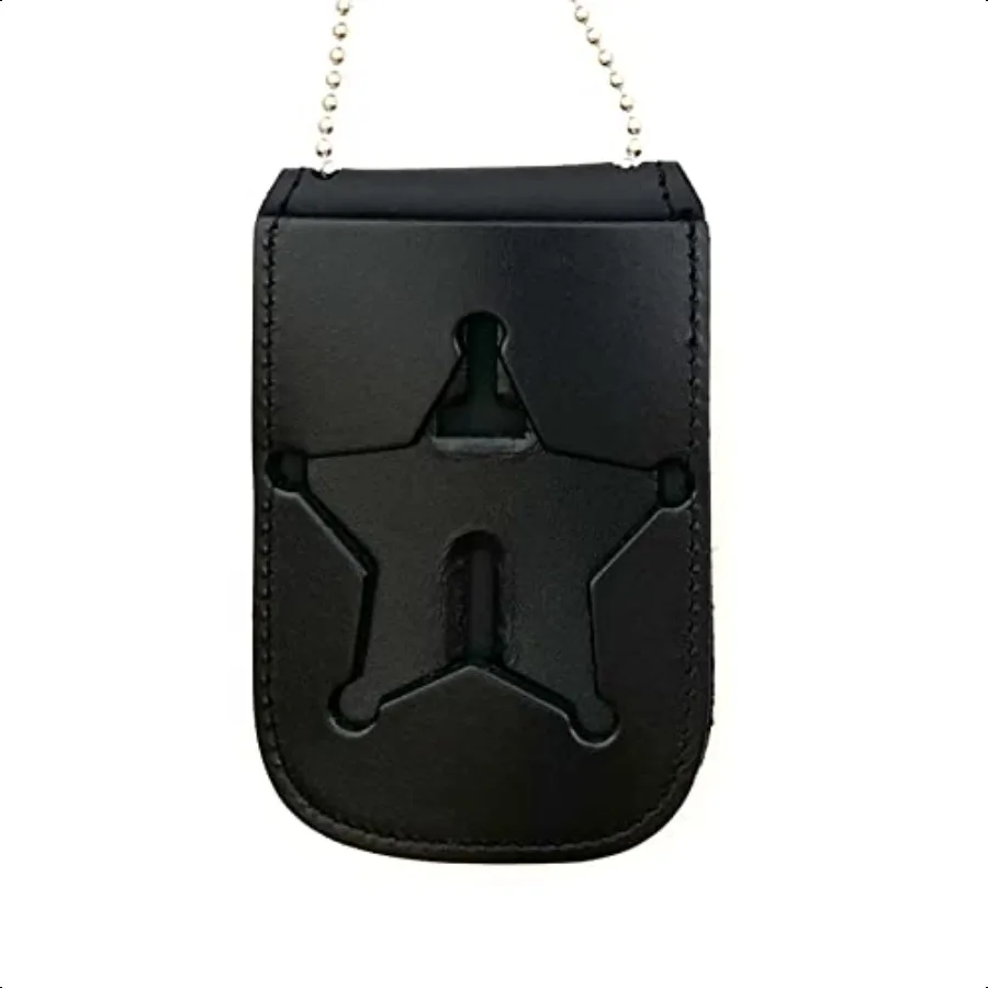 

Florida Sheriff FivePoint Star or Ohio Sheriff Neck Badge and ID Holder Leather Black Cutout PF185