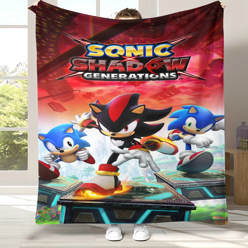 Retro S-Sonic Cartoon Game Flannel Blanket,Ultra Soft Warm Plush Throw for Home Bedroom Bed Sofa Cover Camping Picnic gift
