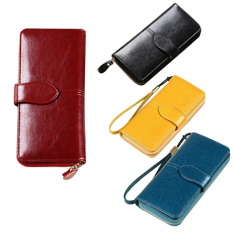 

GERUOLA New Style Oil Wax Leather Long Ladies Wallet Large Capacity