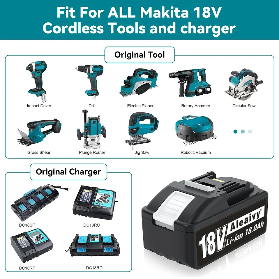 For Makita 18V Battery 12Ah 18Ah Lithium Battery Compatible For Makita BL1830 BL150B BL1860B Battery Hammer Drill Power Tools