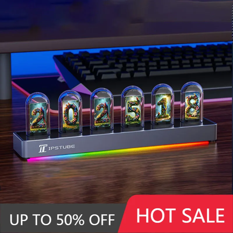 IPS Glow Tube Clock Computer Room Table Decoration Alloy RGB Gaming Desktop Decoration Digital Desk Clocks Boyfriend Gift