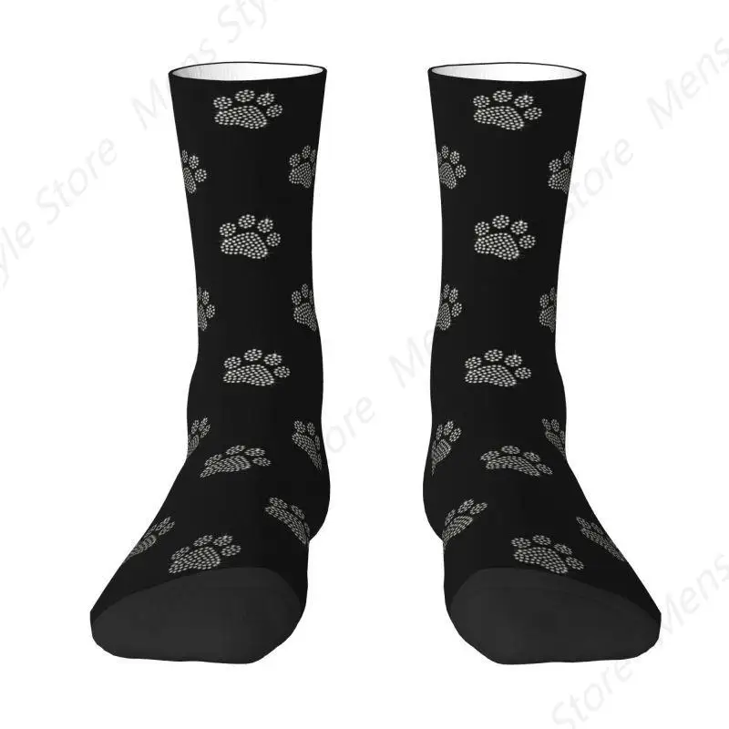 

Cute Rhinestone Dog Paw Dress Socks for Men Women Warm Fashion Novelty Crystal Diamond Crew Socks