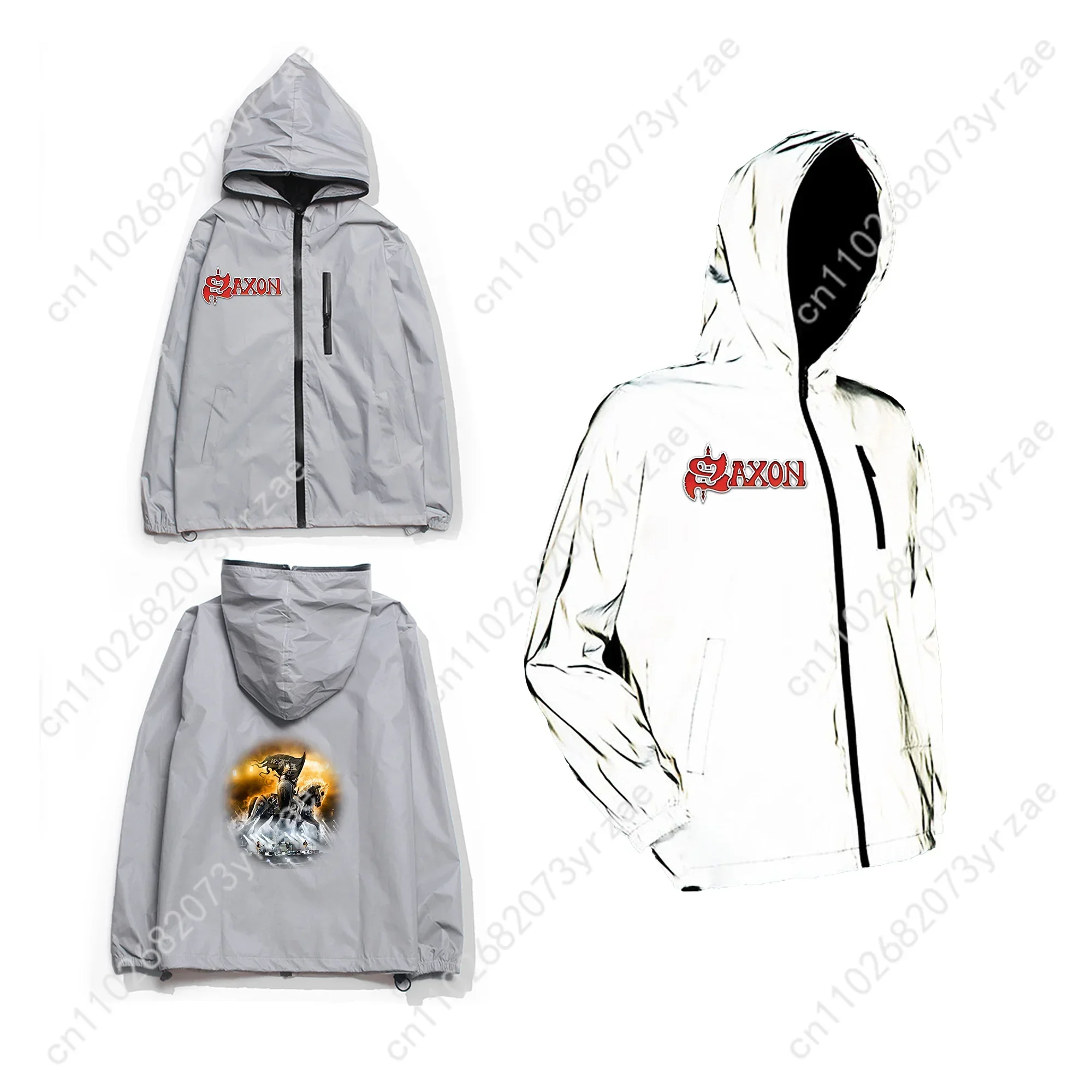 Saxon Band Reflective Jacket Mens Womens Youth Coat Zipper Hooded Sweatshirt Windbreaker Runing Cycling Hiking Customized Tops