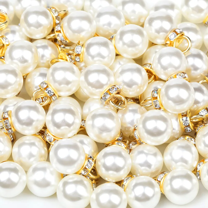 

100PCS 8-16mm High Gloss Golden Rhinestone Cap Ivory ABS Imitation Pearl Beads Charms Pendant DIY Jewelry Clothing Accessories