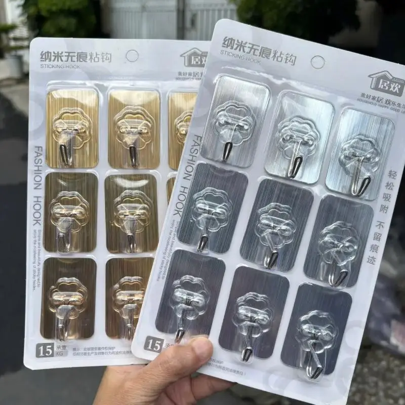 9Pcs No Drilling Required Transparent Strong Adhesive Hooks Damage-Free Waterproof Sticky Hooks For Home Daily Hanging Use