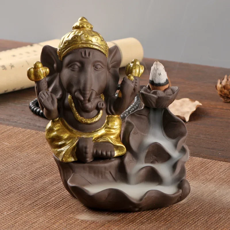 LMHBJY Purple Sand Elephant Head Backflow Incense Burner Antique Ceramic Incense Burner Zen Thai Incense Home Decoration