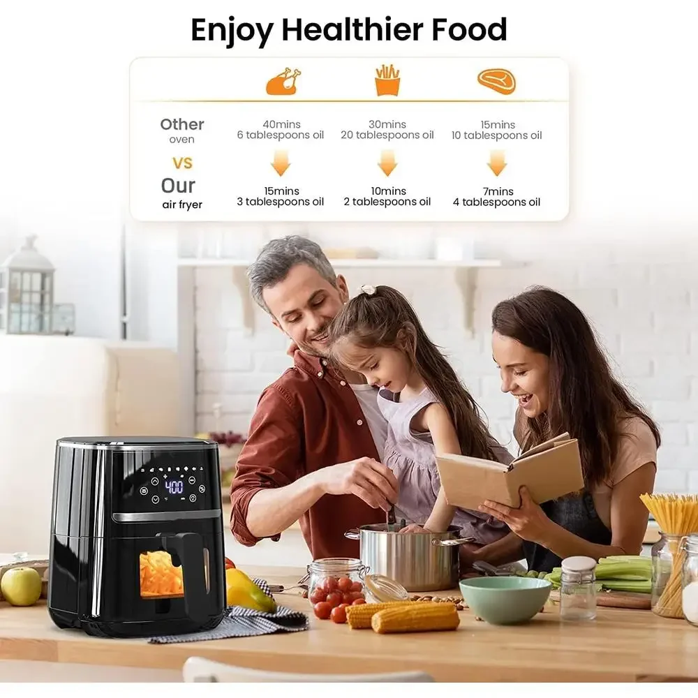 5QT Digital Air Fryer Oven with 8 Cooking Presets LCD Touch Screen Visible Cooking Window Overheat Protection Oil-Free Cooking