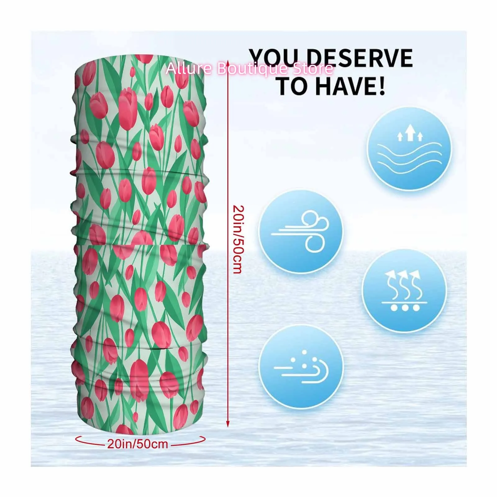 Pink Tulips, Green Leaves, Floral Pattern Novel Design Multi-Functional Printed Scarf Suitable for Outdoor Men Women Unisex Mask