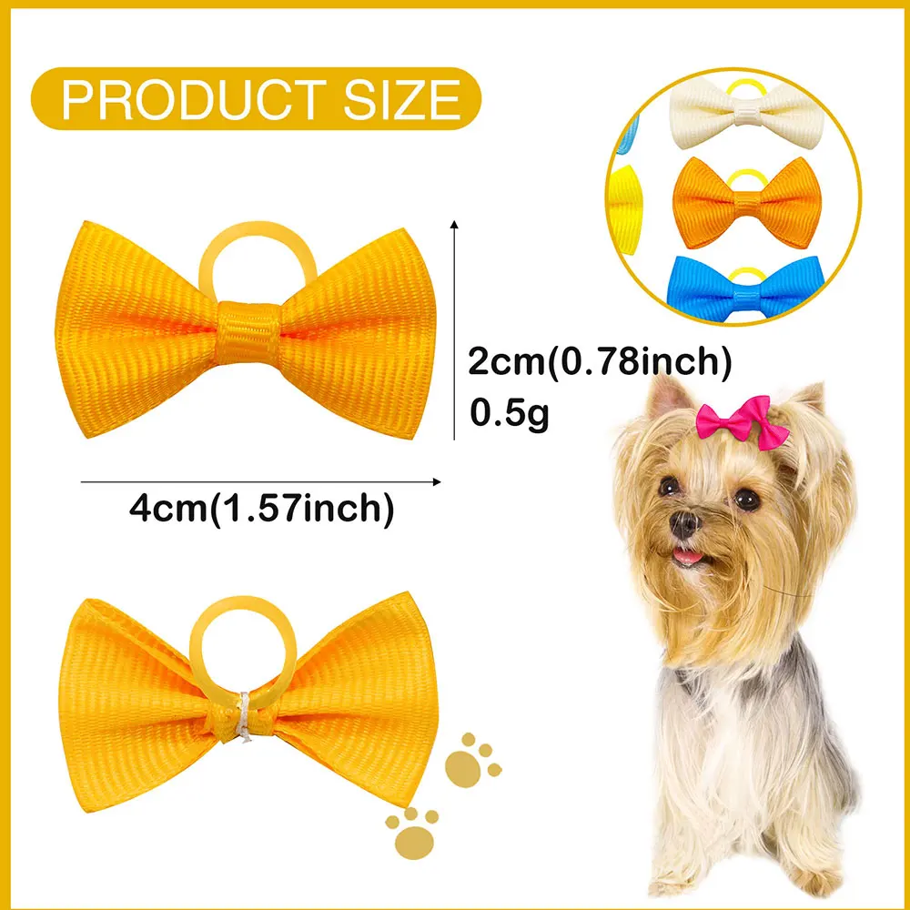 20pcs Cute Pet Dog Hair Bows Solid Grooming Bows with Rubber Band Gifts for Small Dogs Hand-made Headwear Dog Supplies