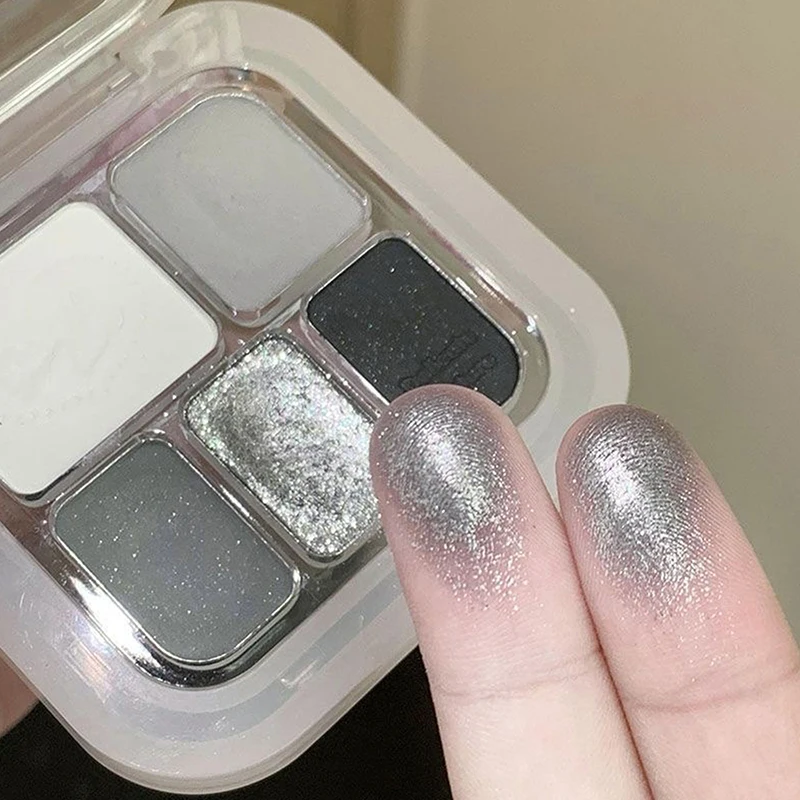 【Peace】5Color Punk Smokey Eye Makeup Eyeshadow Palette Silvery White Cement Gray Dark Black Matte & Shimmer Lasting Party Makeup