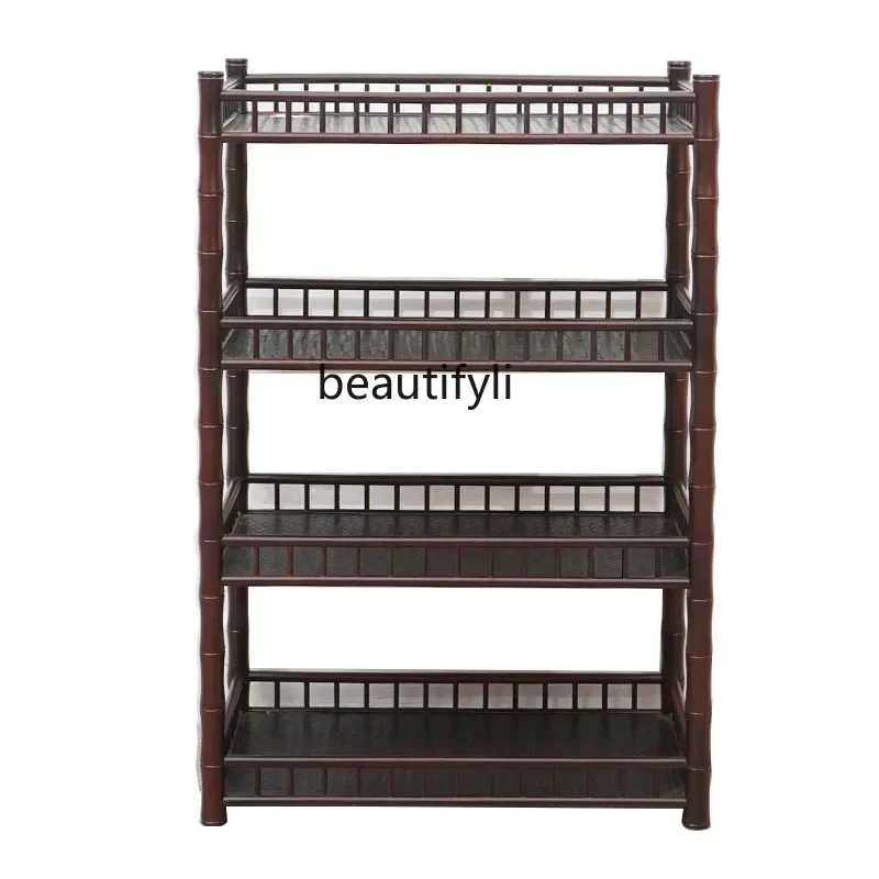 

S Retro Bamboo Multi-Layer Shelf Multi-Functional Floor-Standing Rack Simple Teaware Display Storage Shelf