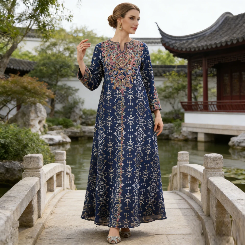 

Праздничная джеллаба, кафтан, дубайская абайя, мусульманское макси-платье с вышивкой, женская джалабия, арабская роба, марокканский кафтан, женское мусульманское платье, Vestidos