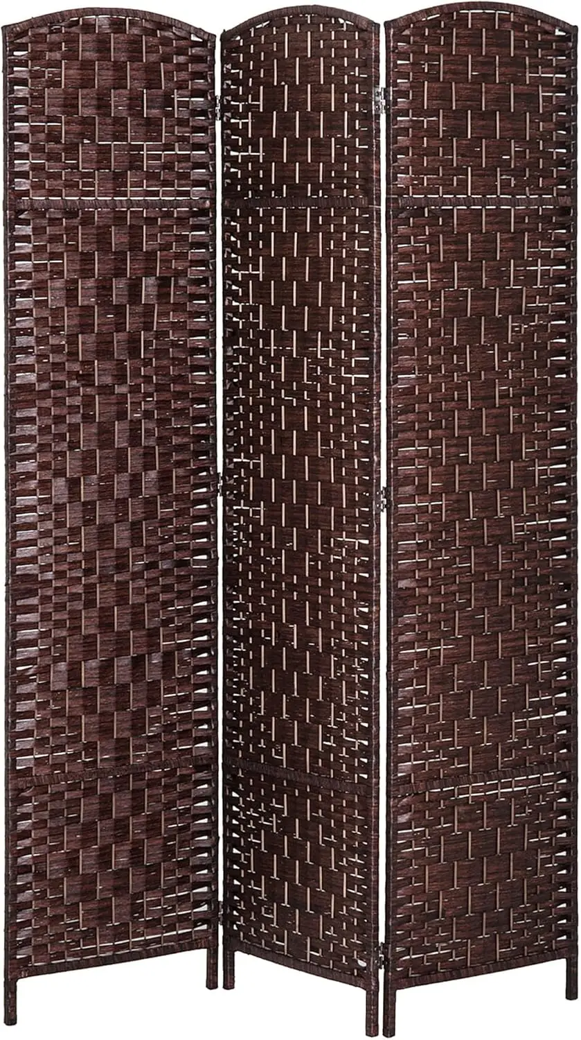 

3 Panel Folding Privacy Screen, 6FT Tall Portable Wicker Weave Room Divider for Bedroom and Home Office in Brown