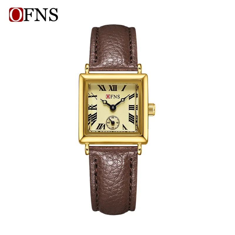 OFNS 1503 Fashionable and Elegant Women's Small Square Watch Light, Thin, Simple, High end Roman Scale Quartz Watch for Women