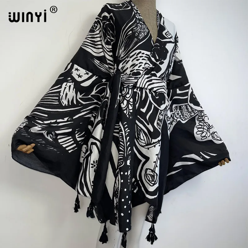 WINYI 2023 Bikini Cover-ups Fashion printing Self Belted Women Summer Clothing Kimono party Dress Beach Wear Swim Suit Cover Up