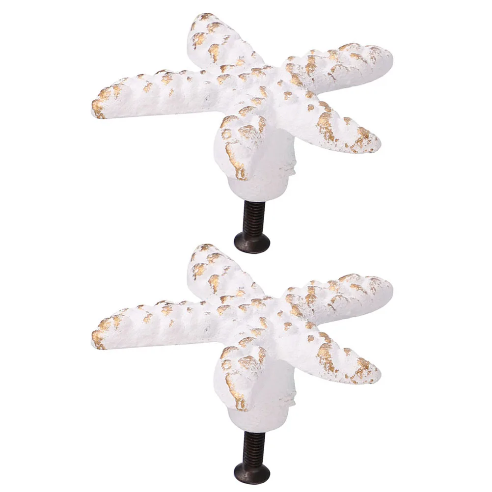 

2pcs Sea Star Knobs Iron Drawer Pulls Retro Mediterranean Style Cabinet Handles Ocean Theme Wardrobe Pulls Vintage Single Hole