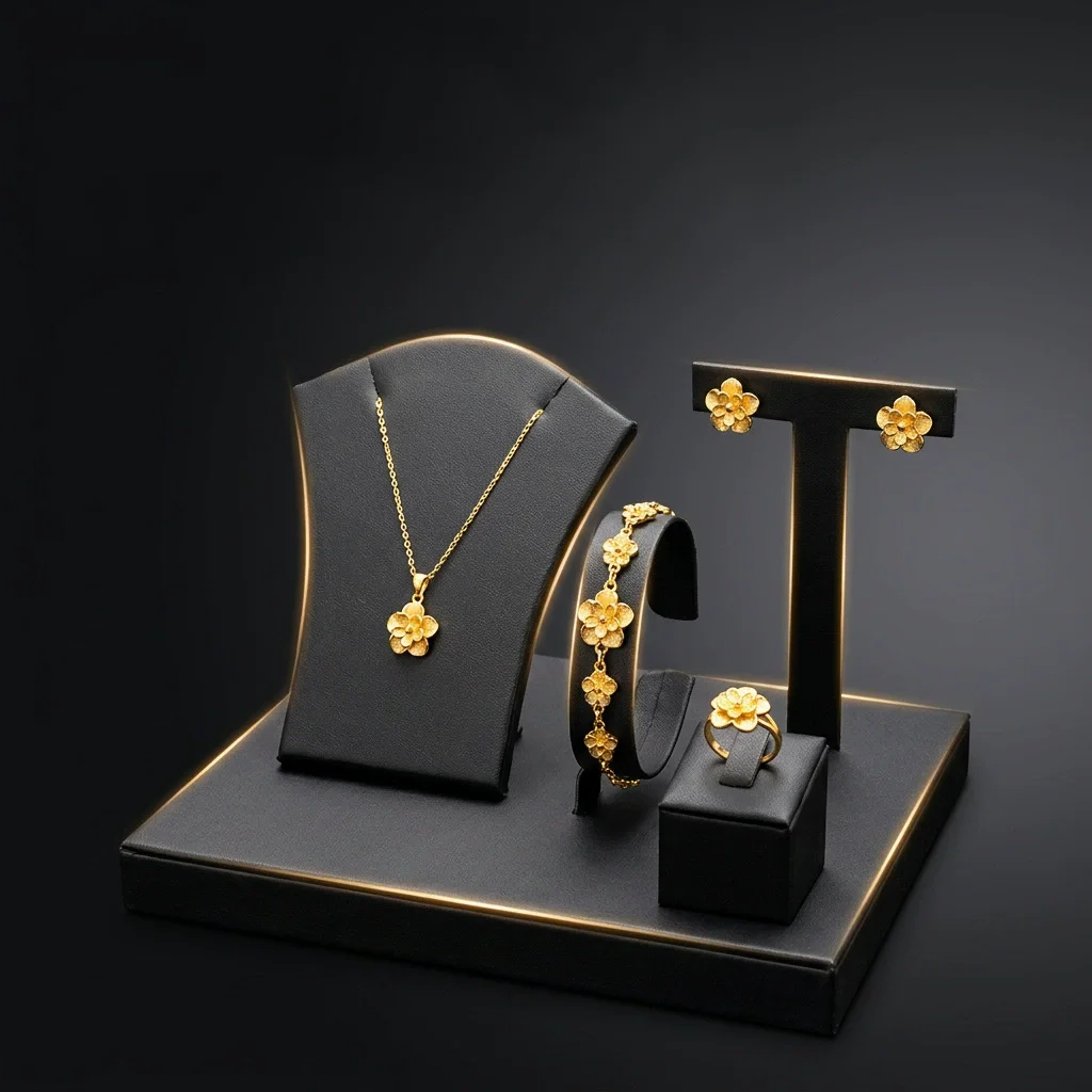 Fashion PU Leather Jewelry Display Stand Set Necklace Ring Earrings Bracelet Storage Rack Jewellery Organizer Showcase Props