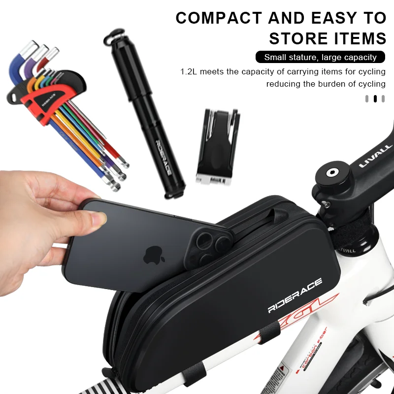 RIDERACE Bike Top Tube Bag Portable TPU Rainproof Bicycle Handlebar Front Bag Road Cycling Accessories Waterproof MTB Gravel view 3