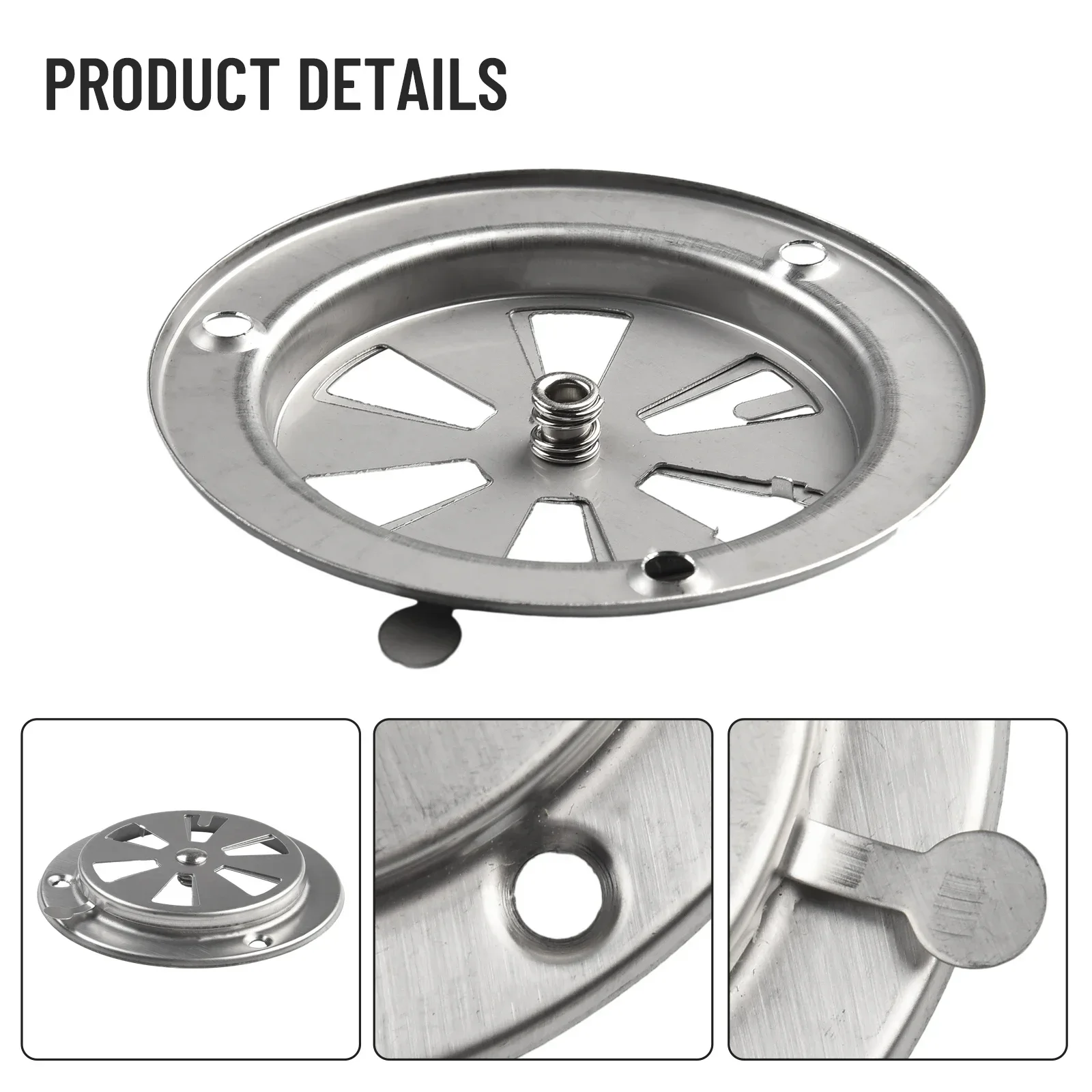 BBQ Grill Exhaust Vent Stove Air Vent Damper Stainless Steel Adjustable Size Vent Hole 9.5x9.5x3cm Silver Replacement Parts
