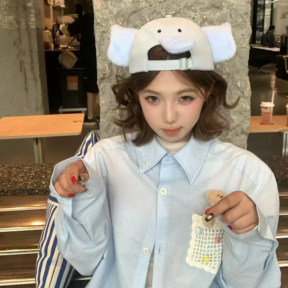 

Creative Cute Elephant Hat with Ears Nose UV Protection Plush Kitty Baseball Cap Peaked Bowknot Lop Ear Rabbit Hat Girls