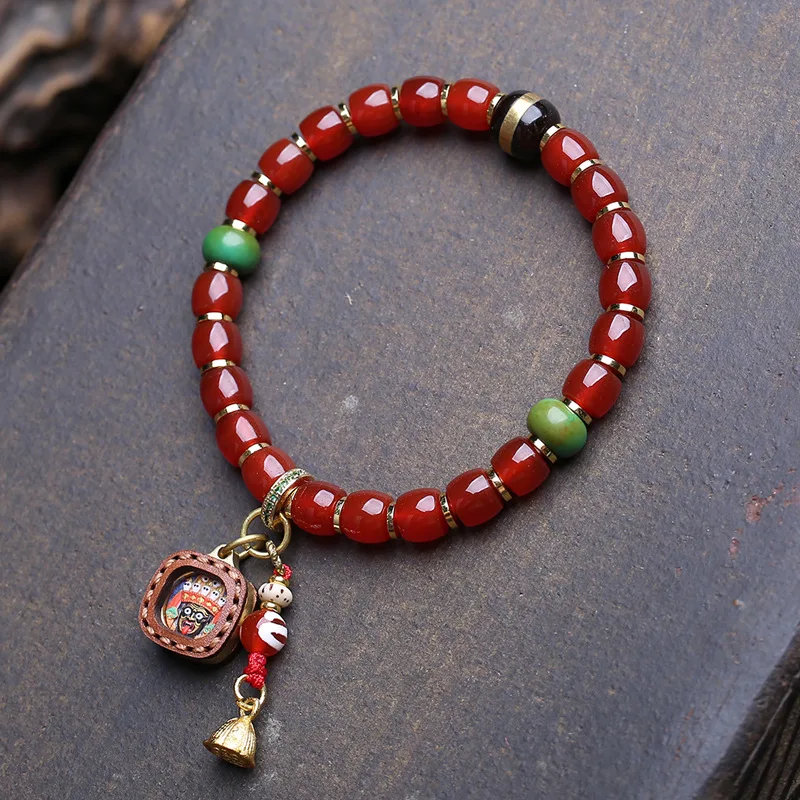 Natural Agate Bracelet, Featuring-Shaped Beads, Cowhide, Zilam, Tassels, With Turquoise Accents, And A Red String