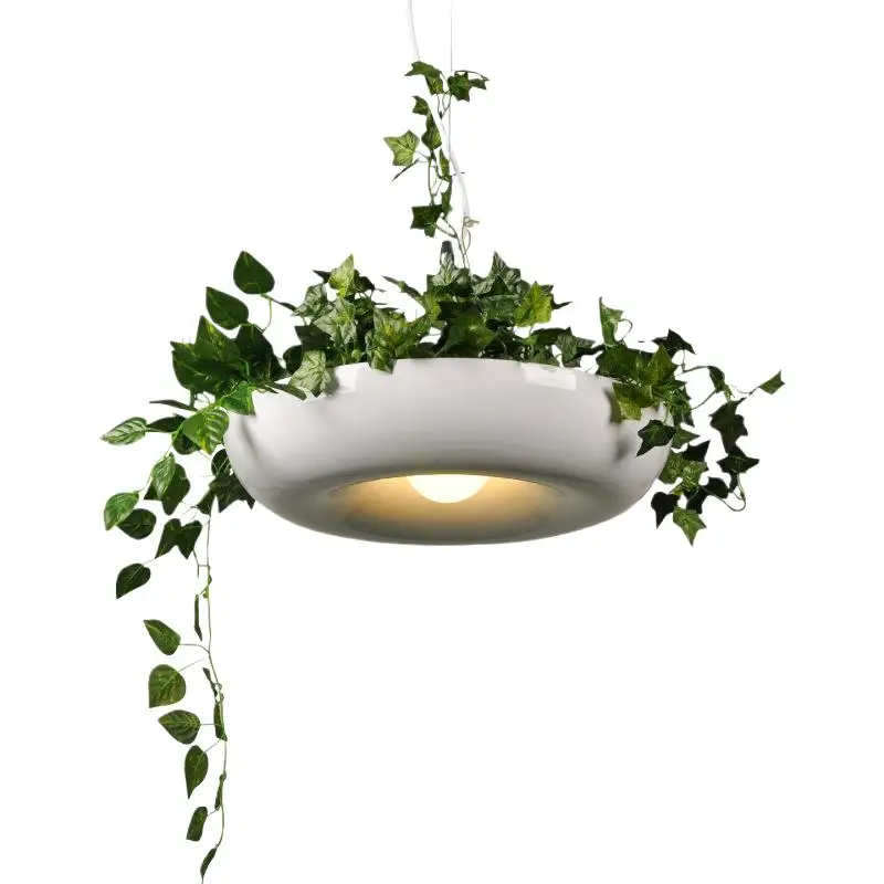 Nordic Round Aluminum White / Black Green G80 Warm LED Cord Pendant Light with Fake Potted Plant Flowerpot Bar Garden Coffee