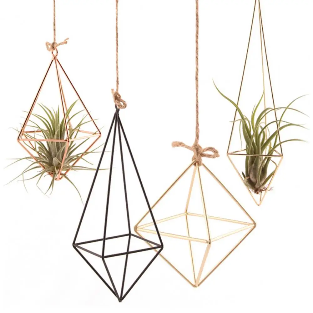 Small Air Plant Stand Geometric Glass Terrarium Propagation Station with Iron Stand for Home Office Decor Plant Lover for Air