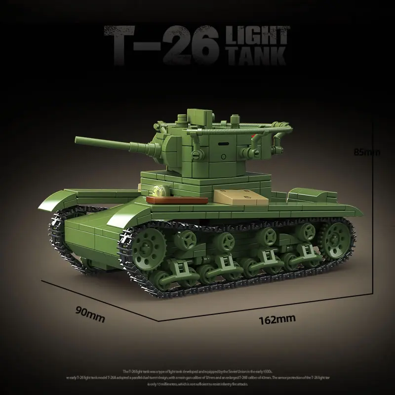 WW2 Military Weapon Soldiers Soviet T-26 Light Tank Model Building Blocks World War 2 Bricks Army Toys For Boys Kids Gift 705PCS