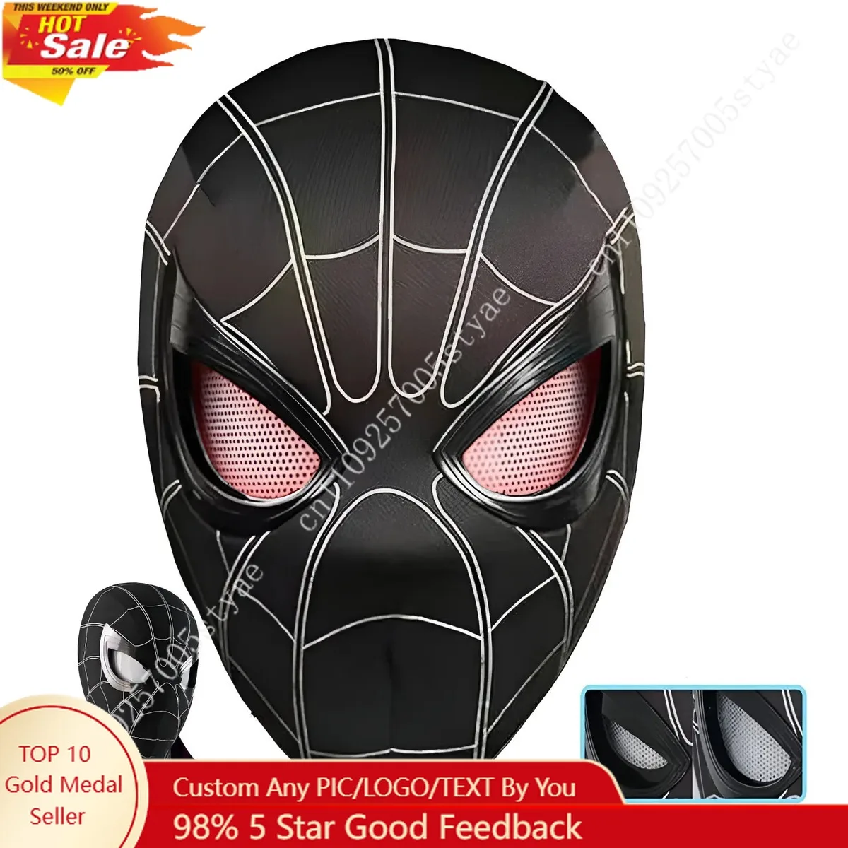 

Spiderman Black Raimi 1:1 Cosplay Mask Helmet Touch Light Chin Control Eye Blink Birthday Gift Marvel Spider-Man Acting Props