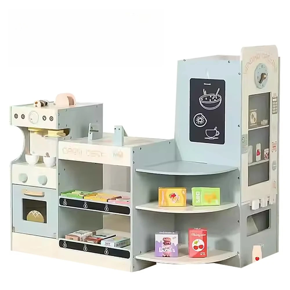 Eduland Coffee Machine Wooden Toys Set Supermarket Self-Service Vending Cash Register Oven Pretend Play Preschool Birthday Gift