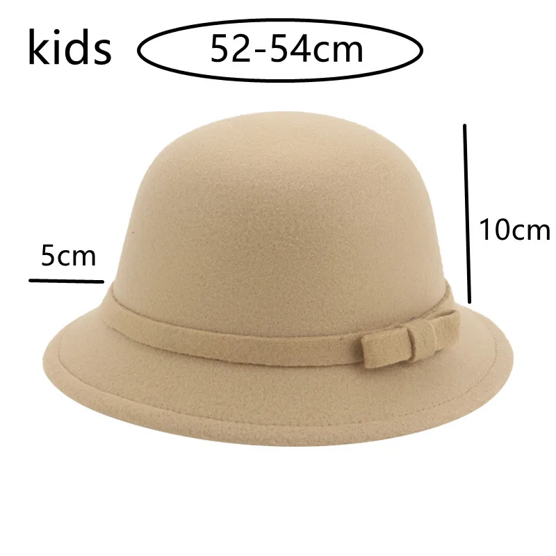 Czapka dla dzieci Fedoras Girls czapki dla dzieci jesienno-zimowa solidna kopuła okrągły Bowknot eleganckie śliczne dziewczyny czapka zimowa czerwony czarny Chapeau Femme