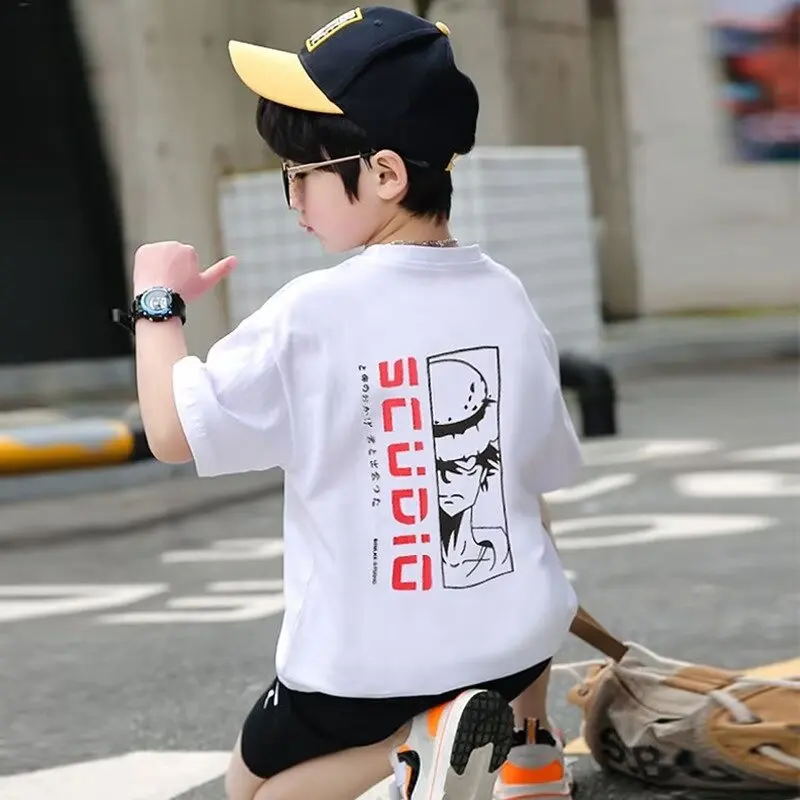 Japanese Cartoon Printed Boys T-shirt High Quality Loose Comfortable Cotton Boys Girls Tees  Sweat Wicking Breathable Sports Top