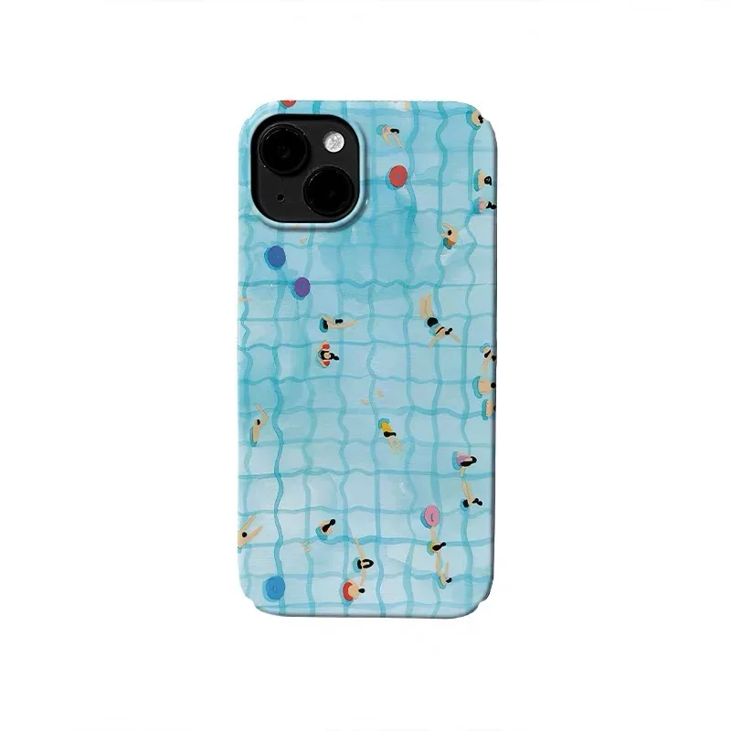 

Ins Korean Blue Summer Pool Case for IPHONE 17 16E 15PRO MAX 14 13 PRO MAX 15PLUS 15PRO 11Pro Acrylic Hard Mobile Phone Cases