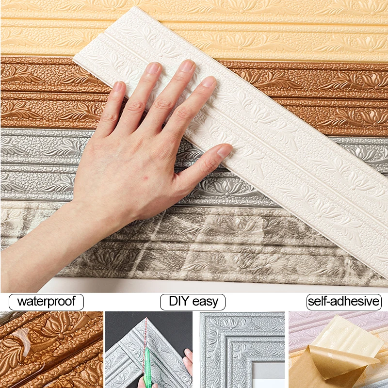 3D Foam Molding Trim Wall Trim Line Skirting Border Self-Adhesive Wall Edge Strips Anticollision Wall Stickers Home Decoration