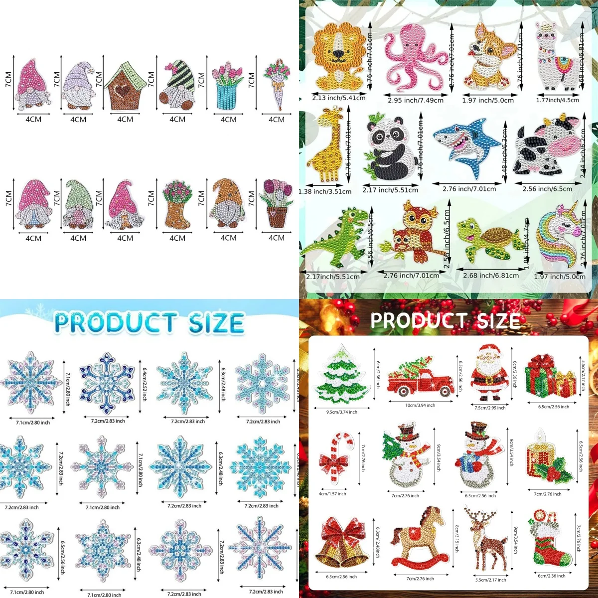 12-Piece DIY Double-Sided Christmas/Animal/Snowflake/Diamond Art Painting Set Keychains for Holiday Decorations