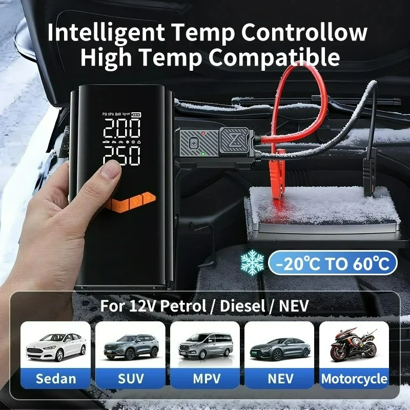 150PSI  4-IN-1 Car Jump Starter With 2000A Tire Inflator Air Pump Portable Car Battery Booster Power Bank For 12V Gas/Diesel
