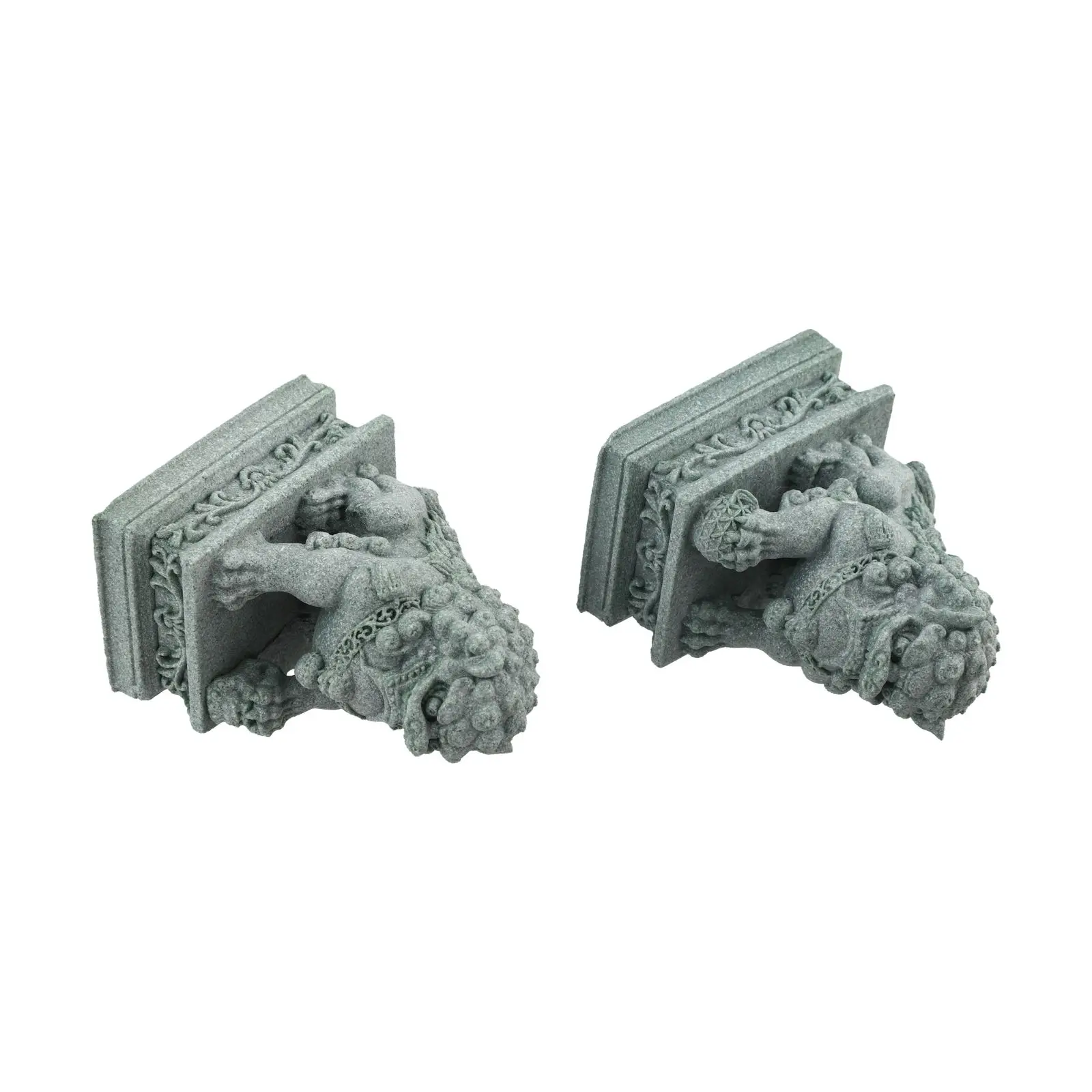 1 Pair Sandstone Fu Foo Dogs Lion Statues for Feng Shui to Protect Against Evil Influences and Enhance Wealth in Home or Garden