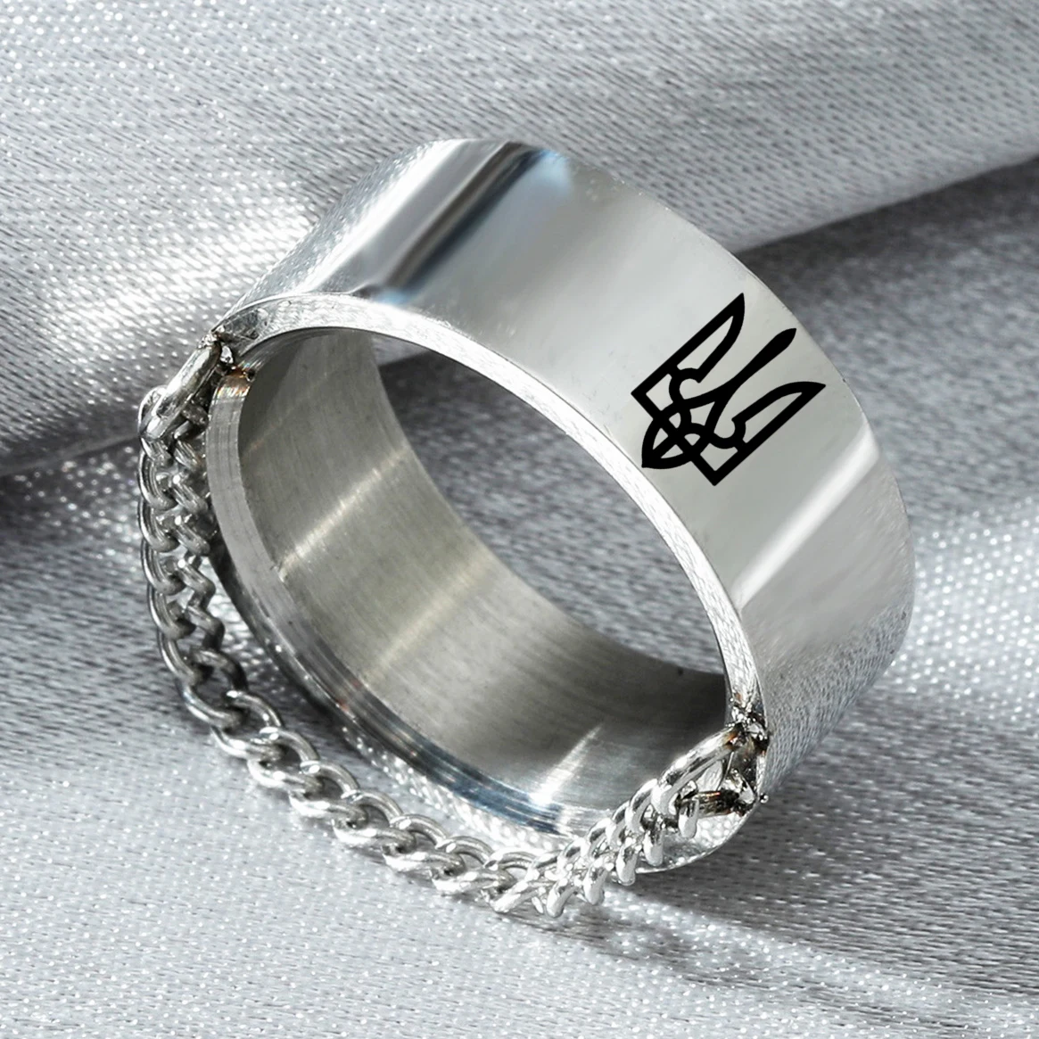 

8MM Stainless Steel Ring Ukrainian National Emble Ring God Bless Ukrainian Personalised Initial Ring Engrave A to Z Alphabet