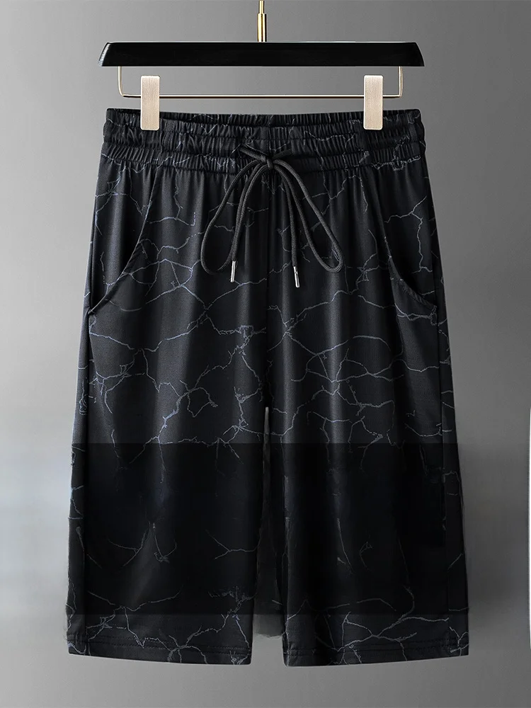 

Мужские летние тонкие дышащие спортивные шорты из ледяного шелка больших размеров, быстросохнущие, свободные, повседневные, средней длины, комфортные