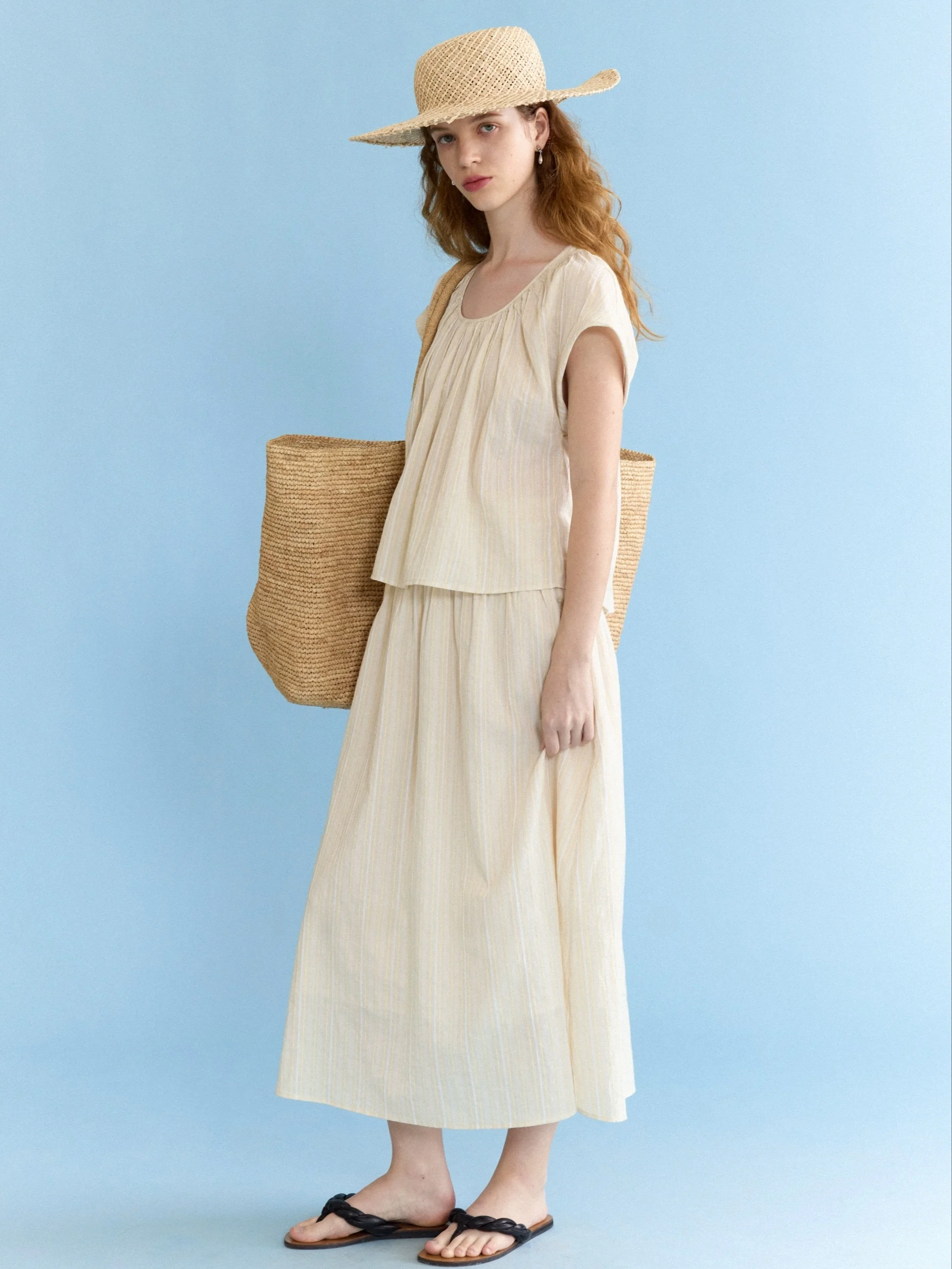 

Летний новый комплект из хлопка и льна с полосатой текстурой, свободного кроя, с эластичным низом, модный женский повседневный костюм для работы