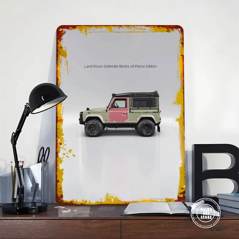 UK Car Rover Defender Works V8 Tinplate Poster Customized Wall Art Retro Vintage Metal Signs for Fans Decor Room Bar Accessories