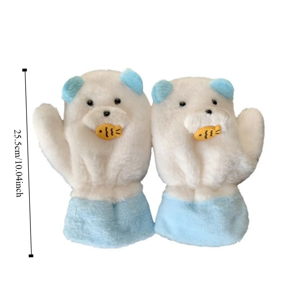 Guanti morbidi e caldi per le dita Orso Paraorecchie Sciarpa Corda appesa Eat Fish Inverno Peluche Paraorecchie Addensato Carino Peluche Sciarpa Set di guanti Ragazze