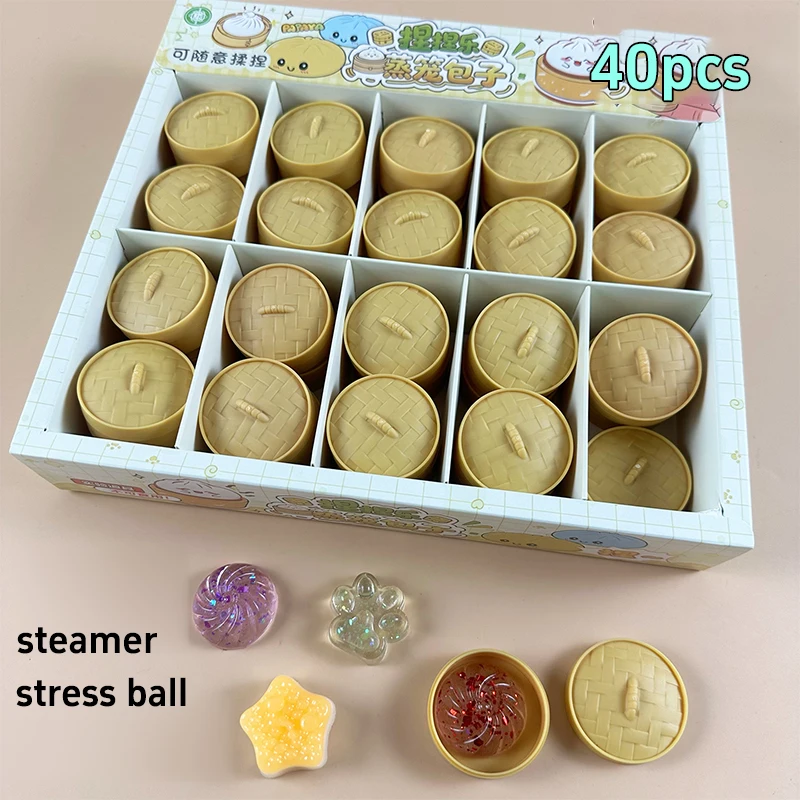 Crystal Steamed Bun Squishy Steamer Basket & Cat Paw Stress Balls Decompression Squeeze For Students Anxiety Relief & Party
