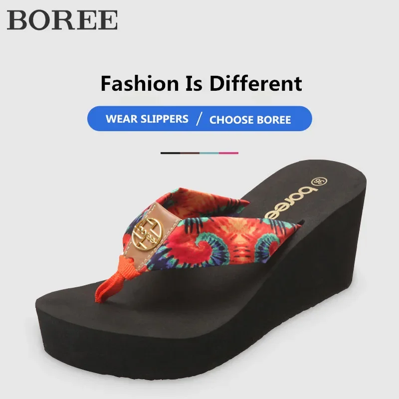 

Boree Women Shoes Summer 2024 Bohemia Beach Sandals Wedge Platform Flip Flops Slides Outdoor Slippers sapatos das mulheres