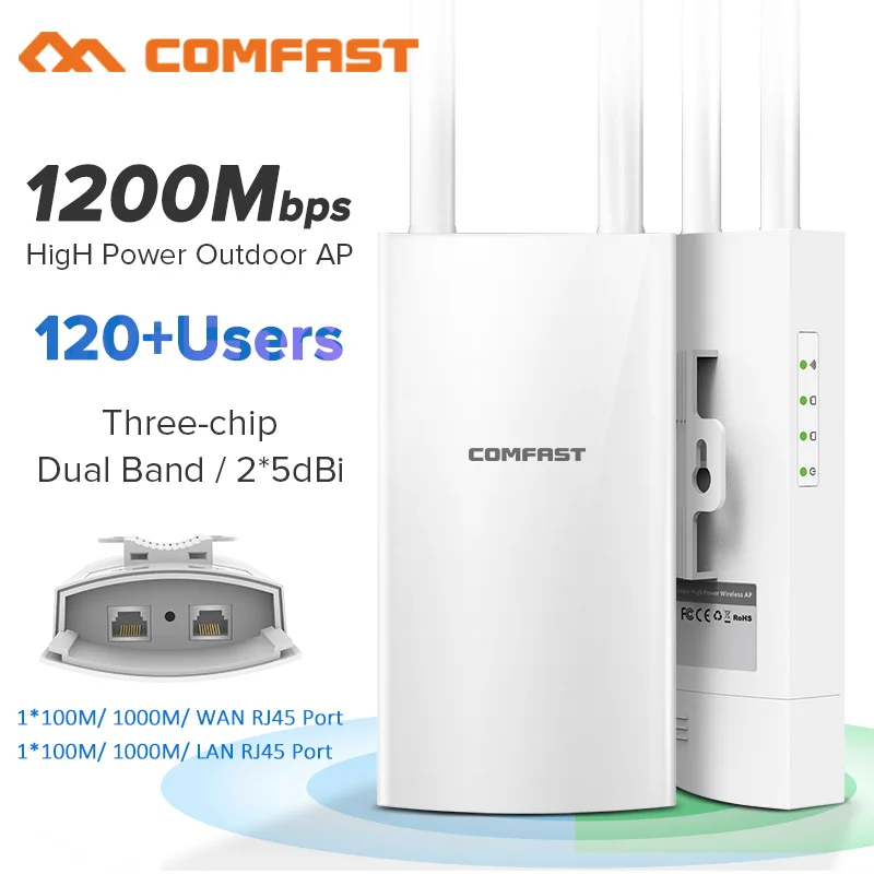 기가비트 포트 EW72V2 1200Mbps 듀얼 밴드 5Ghz 고출력 야외 AP 스트리트 파크와이파이 라우터 안테나, 와이파이 액세스 포인트 기지국 