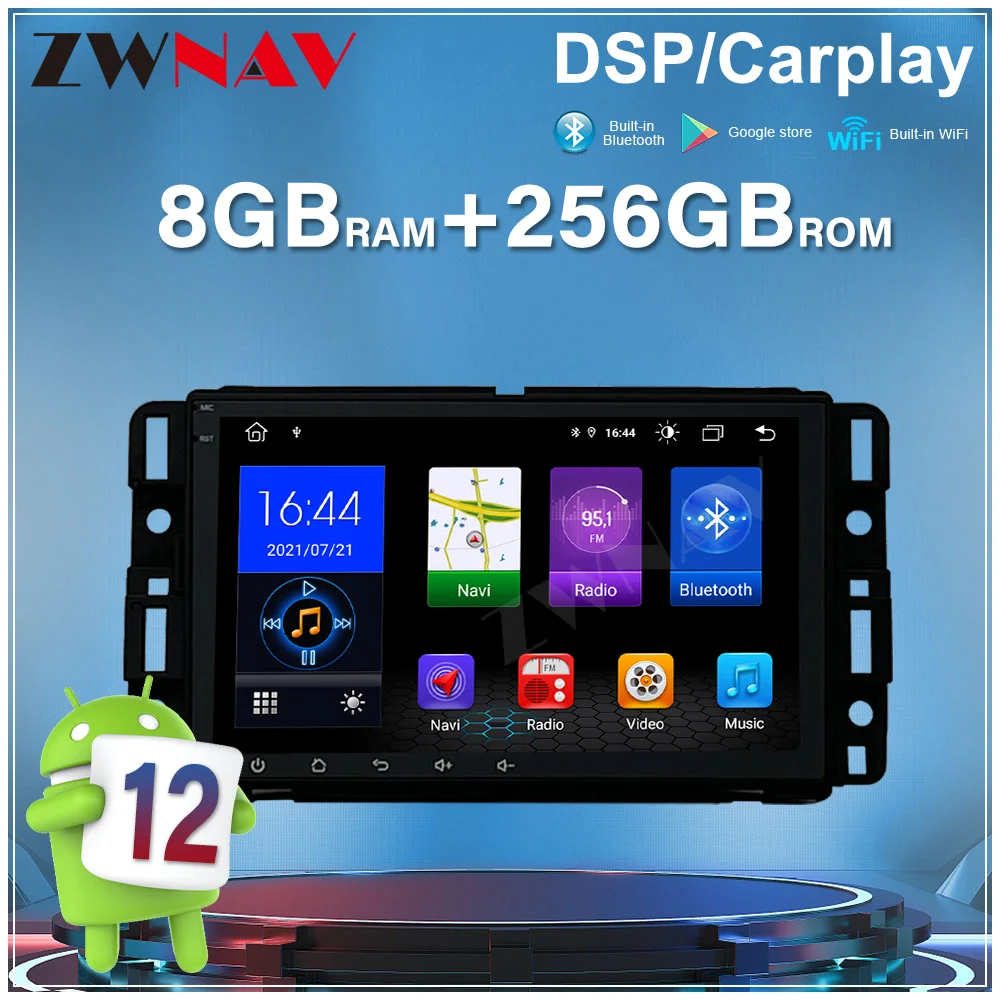 

8-дюймовый автомобильный радиоприемник для GMC с Android 12.0, сенсорным экраном, GPS-навигацией, беспроводным CarPlay, BT5.0, поддержкой SWC, DSP, стерео и мультимедийным плеером