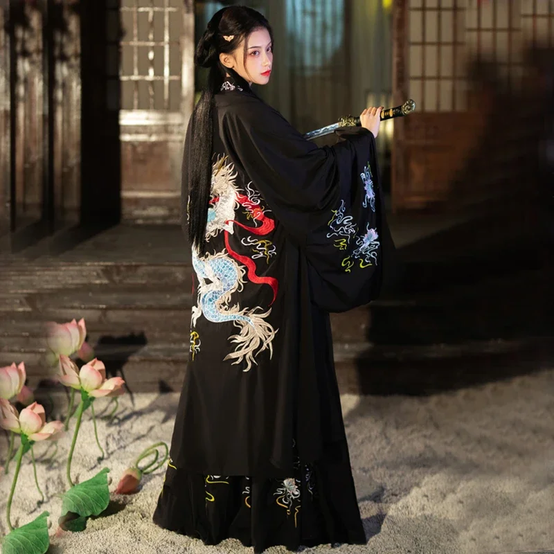 Chinese Jurk Oude Hanfu Zwart Rood Hanfu Vrouwen Jurken Borduurwerk Liefhebbers Chinese Stijl Cosplay Kostuums Chinese Kleding