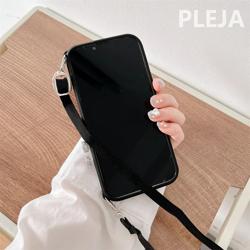 Fashion Crossbody Strap 3D Camera Phone Case For iPhone 16 15 Pro 14 Plus 11 13 12 Pro Max X XRCover Cute Soft Protective Cases